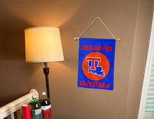 Load image into Gallery viewer, louisiana tech basketball garden flag hung inside for college dorm decor