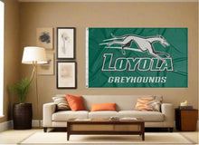 Load image into Gallery viewer, indoor display of loyola university maryland greyhounds flag for man cave decor