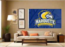 Load image into Gallery viewer, indoor display of marquette golden eagles flag for man cave decor
