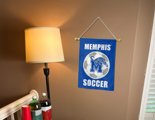 Load image into Gallery viewer, memphis soccer garden flag hung inside a room for college dorm decor