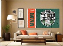 Load image into Gallery viewer, indoor display of miami college football playoff 2026 flag as part of man cave decor