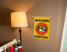 Load image into Gallery viewer, indoor display of gold missouri tigers basketball double sided garden flag for man cave decor