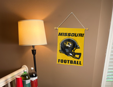 Load image into Gallery viewer, indoor display of missouri tigers football double sided garden flag for man cave decor
