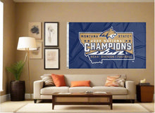 Load image into Gallery viewer, indoor display of montana state football division one 2025 3x5 flag for man cave decor