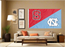Load image into Gallery viewer, indoor display of nc state north carolina house divided flag for man cave decor