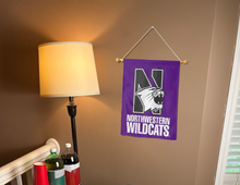 Load image into Gallery viewer, northwestern university wildcats garden flag hung inside for college dorm decor