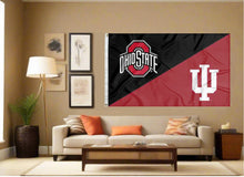 Load image into Gallery viewer, indoor display of ohio state indiana game day house divided flag for man cave decor