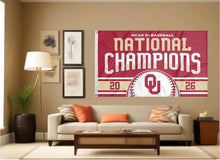 Load image into Gallery viewer, indoor display of oklahoma sooners college world series national champions flag for man cave decor