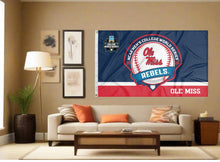 Load image into Gallery viewer, indoor display of ole miss baseball college world series 2026 flag for man cave decor