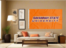 Load image into Gallery viewer, indoor display of orange savannah state university tigers flag for man cave decor