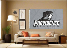 Load image into Gallery viewer, indoor display of grey providence college flag for man cave decor