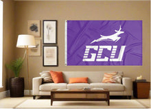 Load image into Gallery viewer, indoor display of purple gcu flag for man cave decor