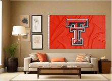 Load image into Gallery viewer, indoor display of red texas tech university flag for man cave decor