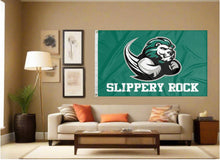 Load image into Gallery viewer, indoor display of slippery rock university flag for man cave decor