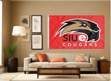 Load image into Gallery viewer, indoor display of southern illinois university edwardsville siue flag for man cave decor