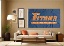 Load image into Gallery viewer, indoor display of blue titans cal state fullerton flag for man cave decor