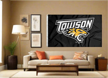 Load image into Gallery viewer, indoor display of black towson university tigers flag for man cave decor