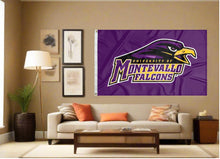 Load image into Gallery viewer, indoor display of purple university of montevallo falcons flag for man cave decor