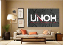 Load image into Gallery viewer, indoor display of black university of northwestern ohio racers flag for man cave decor