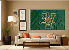 Load image into Gallery viewer, indoor display of green university of vermont catamounts flag for man cave decor