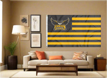 Load image into Gallery viewer, indoor display of usa flag style kennesaw state owls flag for man cave decor