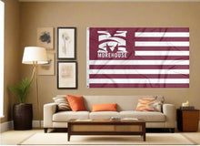 Load image into Gallery viewer, indoor display of usa flag style morehouse college flag for man cave decor