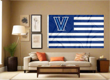 Load image into Gallery viewer, indoor display of usa flag style villanova wildcats flag for man cave decor