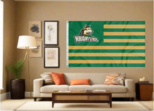 Load image into Gallery viewer, indoor display of usa flag style wright state raiders flag for man cave decor