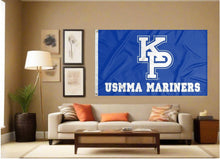 Load image into Gallery viewer, indoor display of blue usmma mariners flag for man cave decor