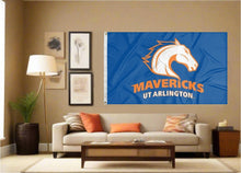 Load image into Gallery viewer, indoor display of ut arlington mavericks flag for man cave decor
