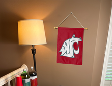 Load image into Gallery viewer, washington state university garden flag hung inside a college dorm for dorm decor