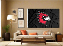 Load image into Gallery viewer, indoor display of black wesleyan university flag for man cave decor