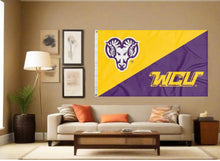 Load image into Gallery viewer, indoor display of west chester university house divided flag for man cave decor