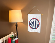 Load image into Gallery viewer, white ole miss sip garden flag hung inside a college dorm for man cave decor
