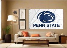 Load image into Gallery viewer, indoor display of white penn state university flag for man cave decor