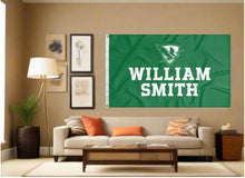 Load image into Gallery viewer, indoor display of green william smith herons flag for man cave decor