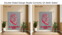 Load image into Gallery viewer, jacksonville state gamecocks logo reading correctly on both sides of grey double sided house flag