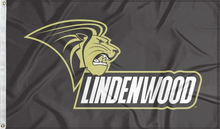 Load image into Gallery viewer, black lindenwood lions flag for college dorm decor