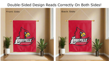 Load image into Gallery viewer, louisville cardinals logo reading correctly on both sides of red double sided house flag
