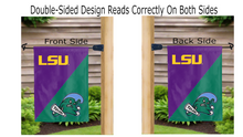 Load image into Gallery viewer, lsu logo and tulane logo reading correctly on both sides of house divided garden flag