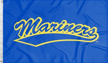 Load image into Gallery viewer, blue maine maritime academy flag with mariners logo for college dorm decor