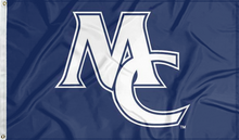 Load image into Gallery viewer, blue marietta college flag with mc logo for college dorm decor