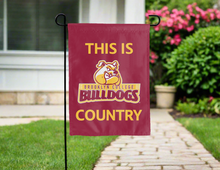 Load image into Gallery viewer, maroon double sided garden flag with this is brooklyn college bulldogs country logo for yard decor