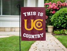Load image into Gallery viewer, maroon double sided garden flag with this is university of charleston country logo for yard decor