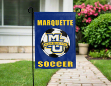 Load image into Gallery viewer, blue marquette soccer garden flag for yard decor