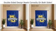 Load image into Gallery viewer, marquette university logo reading correctly on both sides of blue double sided house flag