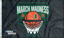 Load image into Gallery viewer, miami hurricanes basketball march madness 2026 flag for college dorm decor