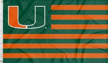 Load image into Gallery viewer, miami hurricanes flag with seven green and six orange stripes for college dorm decor