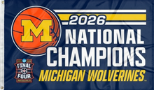 Load image into Gallery viewer, blue michigan wolverines basketball 2026 national champions 3x5 flag for college dorm decor