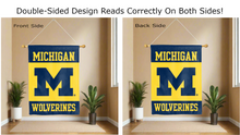 Load image into Gallery viewer, michigan wolverines logo reading correctly on both sides of blue and gold house flag